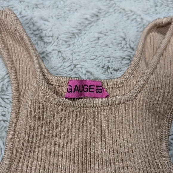 Gauge 81 Dress Women's S Beige Tan Avila Ribbed Knit Mini Halter Body-Con - Picture 3 of 6